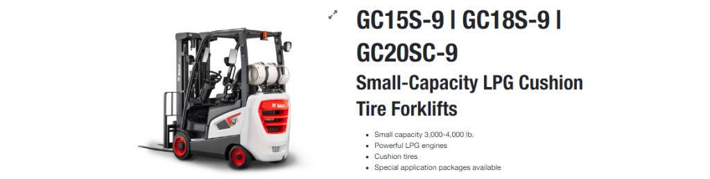 GC15S-9 | GC18S-9 | GC20SC-9 Small-Capacity LPG Cushion Tire Forklifts